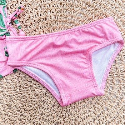 Linha Praia - Blusa Manga Longa Coqueiros com Proteção UV50+ e Calcinha - Rosa e Verde 